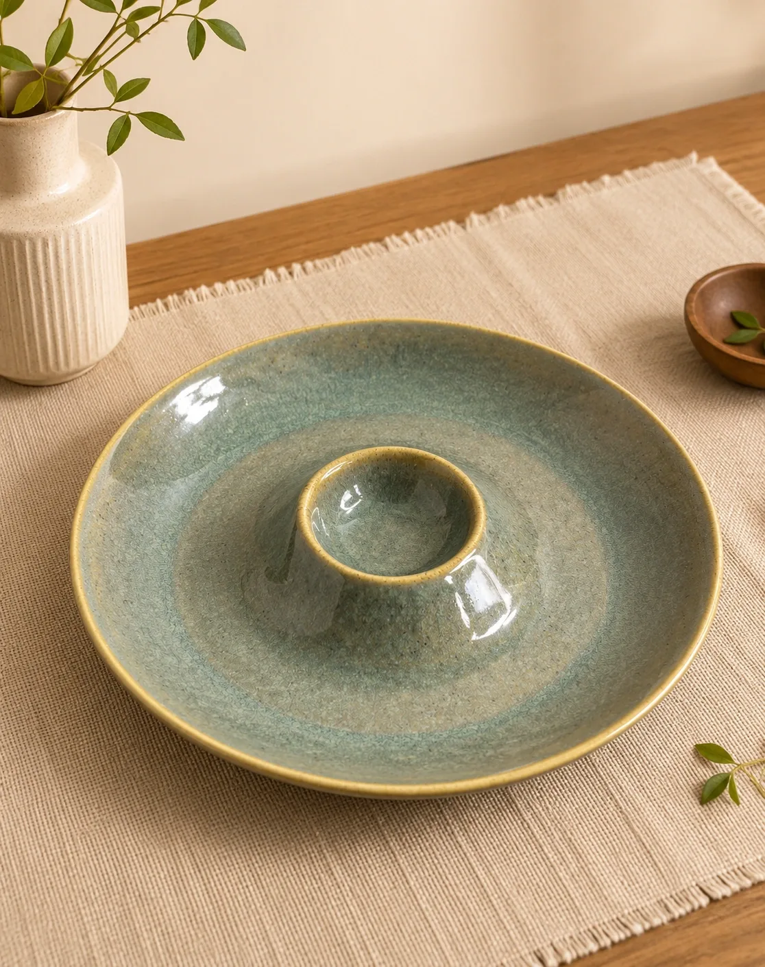 Sage Ripple Chip & Dip Plate
