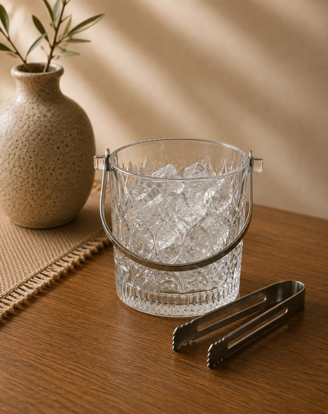Crystal Ice Bucket with Steel Tong