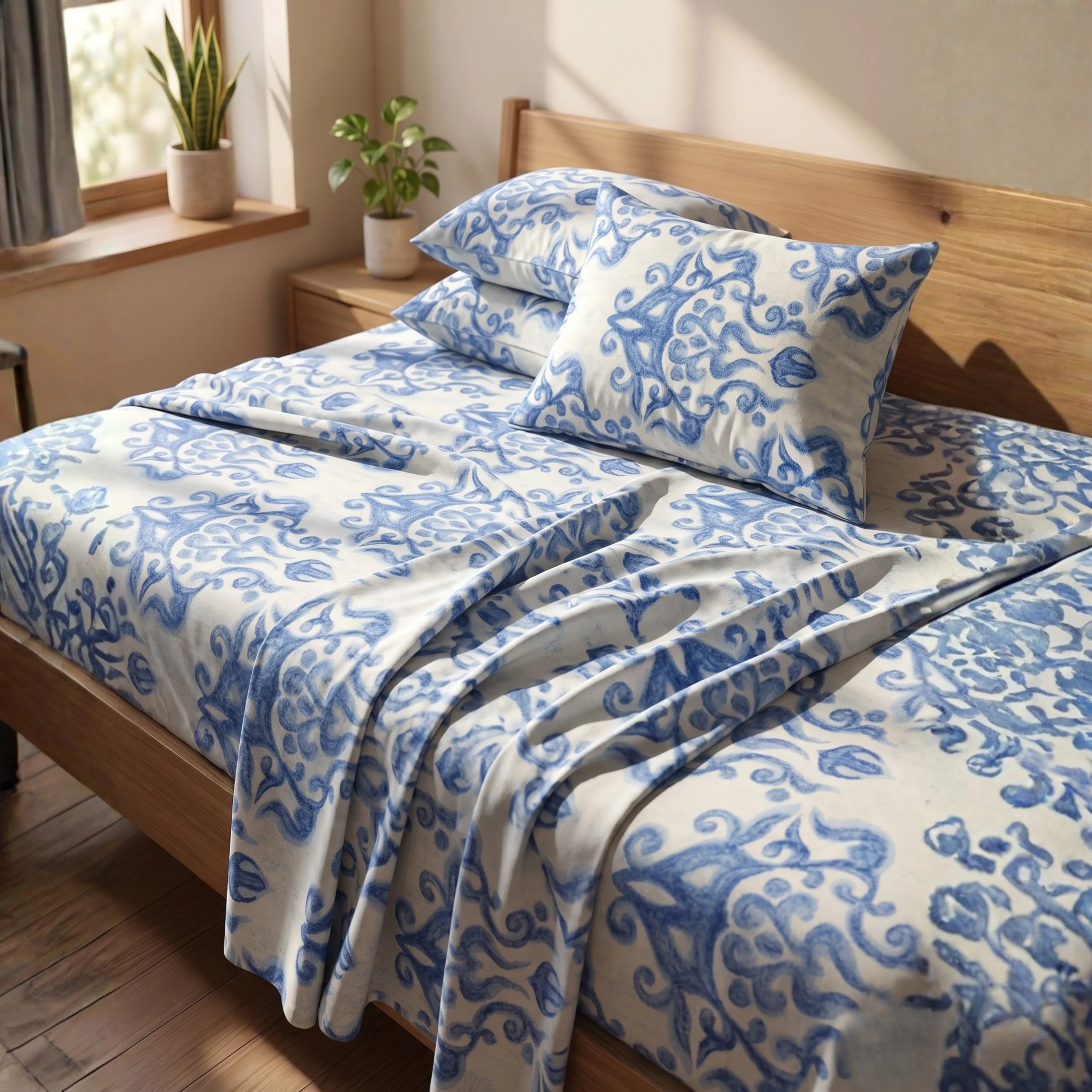 Santorini Soul Bedsheet By Krivis Nook | Premium Cotton Bedsheet