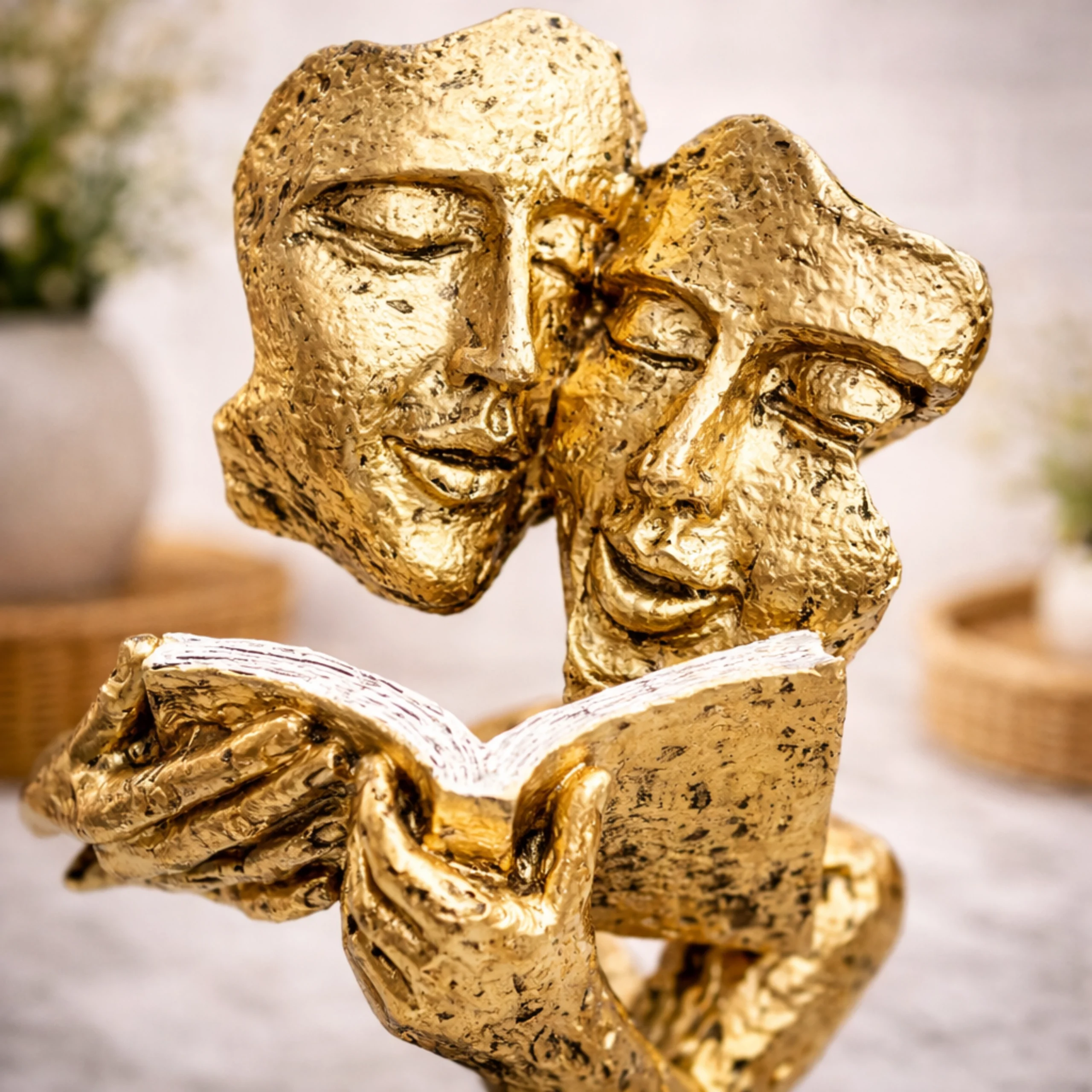 Shared Stories Duo Golden Polyresin Couple Statue By Krivis Nook