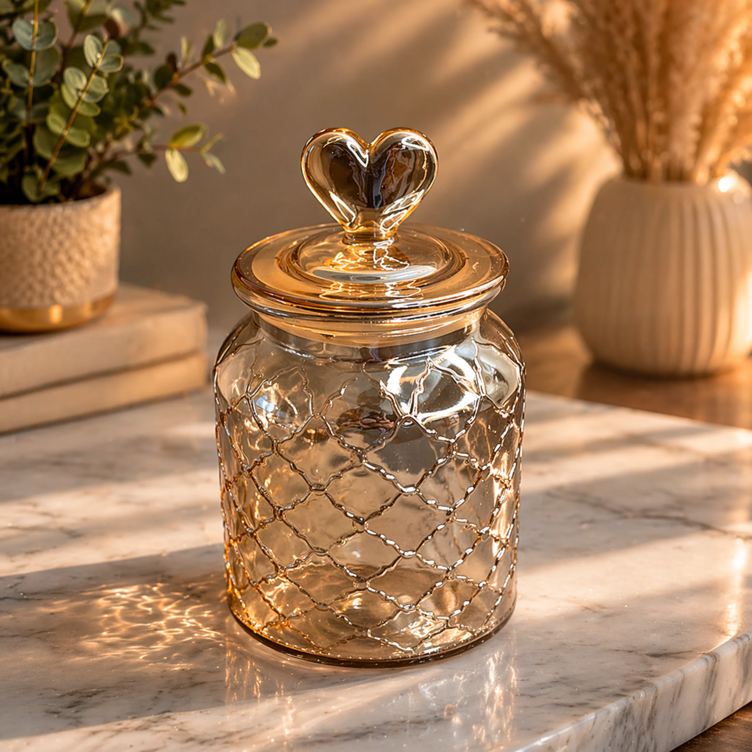 Golden Heart Jar – Premium Glass Storage Container with Lid By Krivis Nook