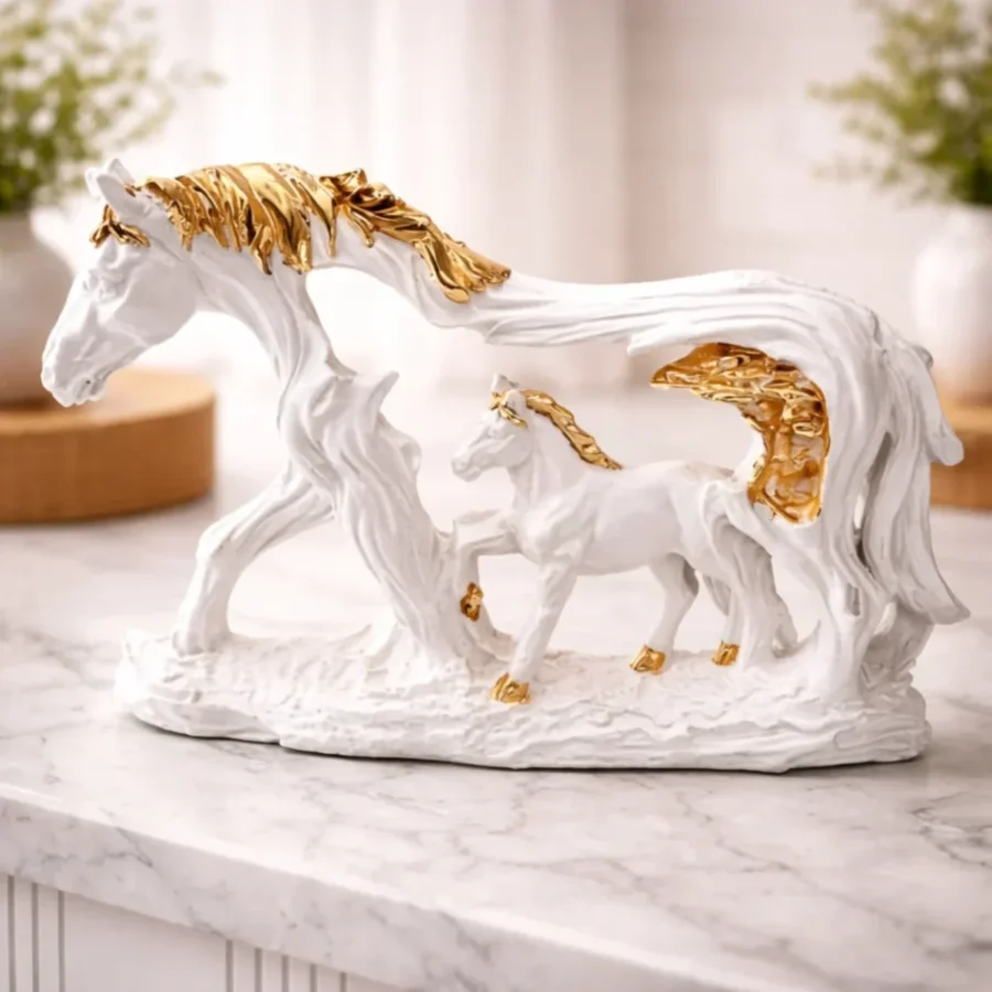 Golden & Ivory Gallop Polyresin Horse Statue By Krivis Nook