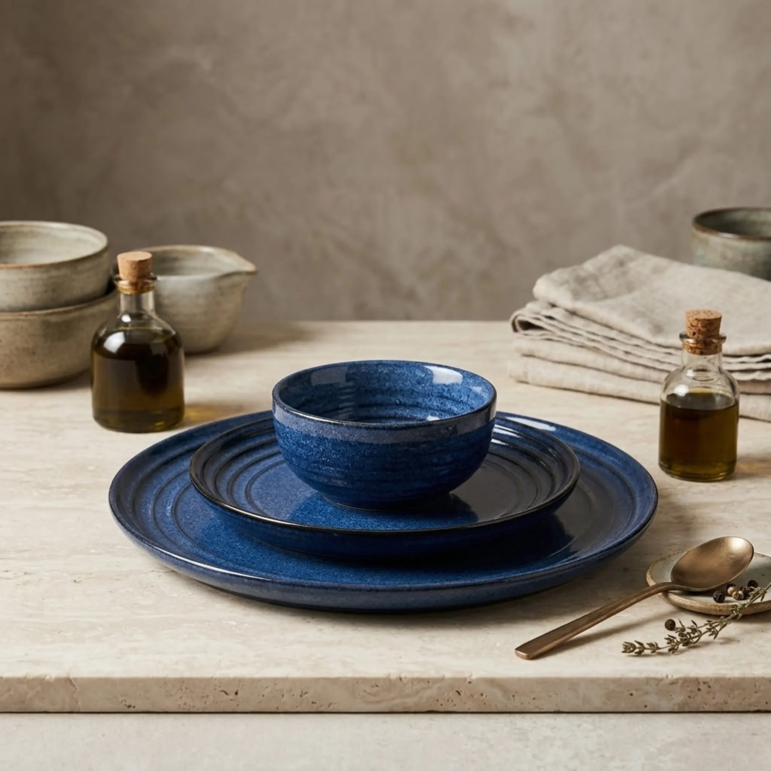 Indigo Earth - Ring Dinner set By Krivis Nook | Set of 3