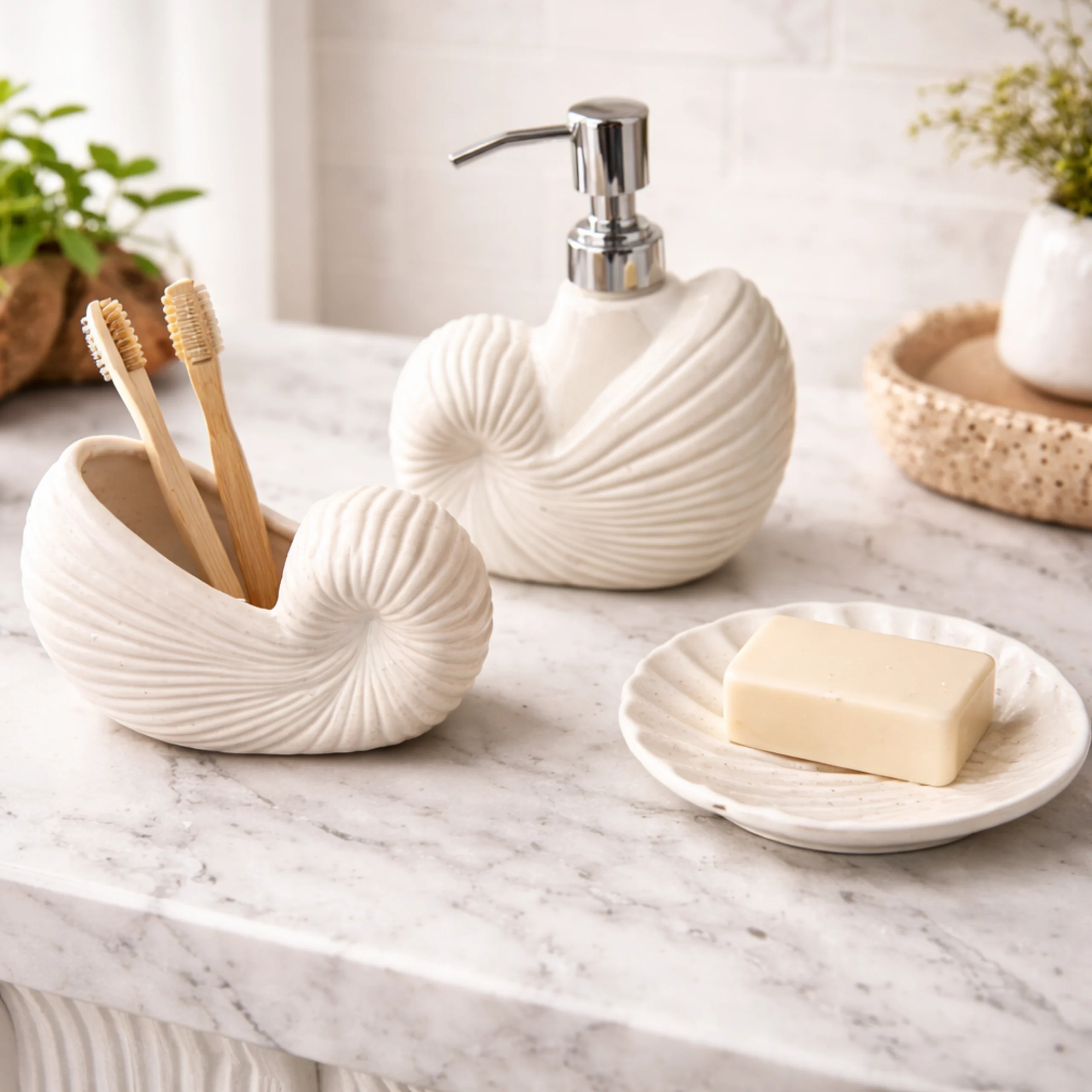 Linear Tide White Bathroom Set By Krivis Nook | 3 Pcs |