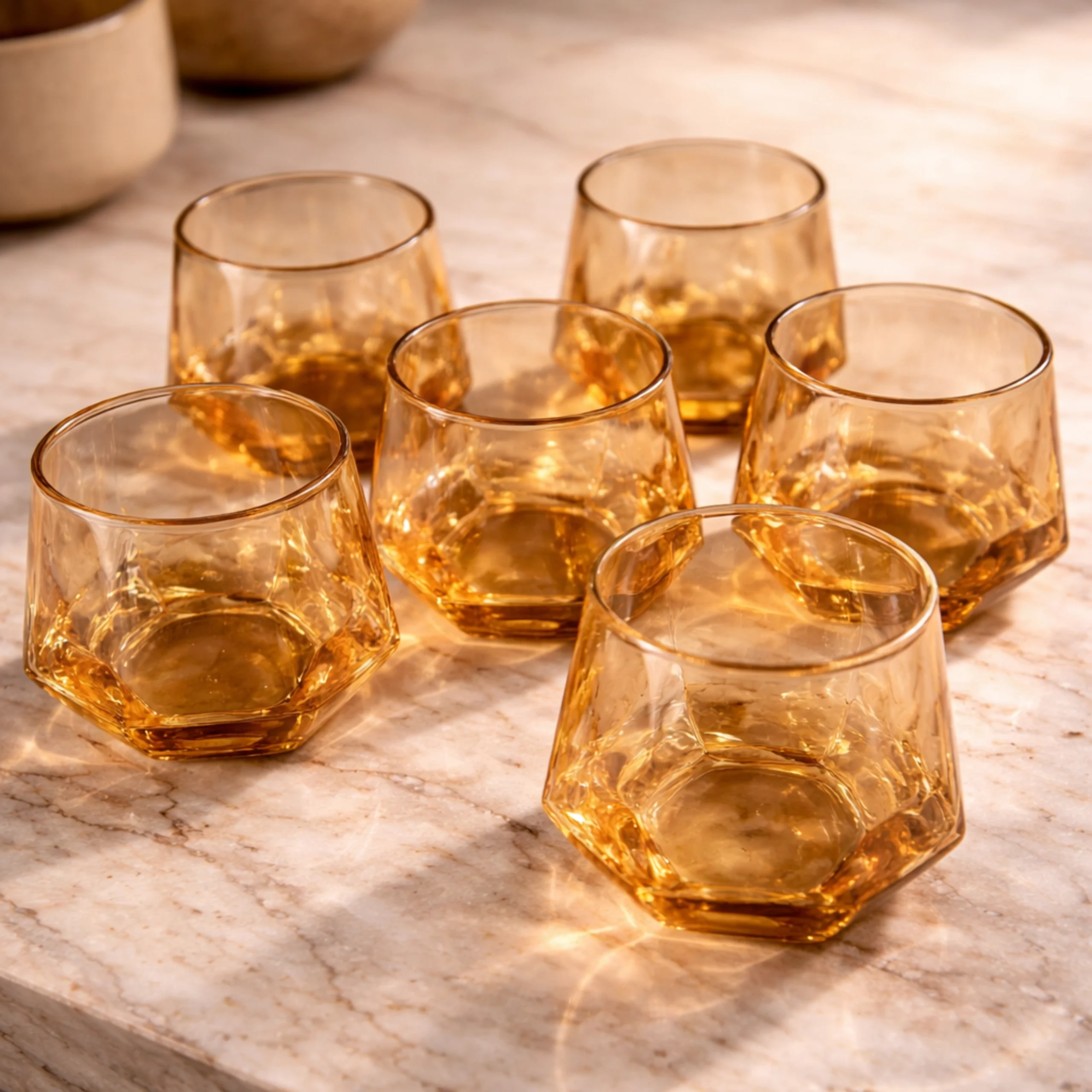 Whiskey Glass Golden (Diamond Cut) By Krivis Nook | Set of 2
